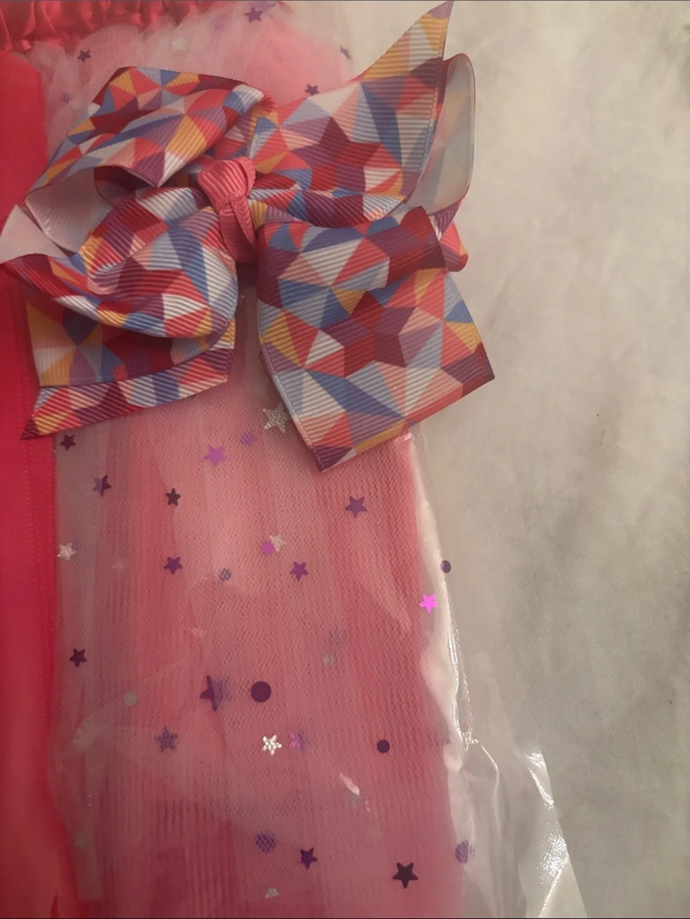 Pink Star Tulle Skirt with Multi Geometric Bow